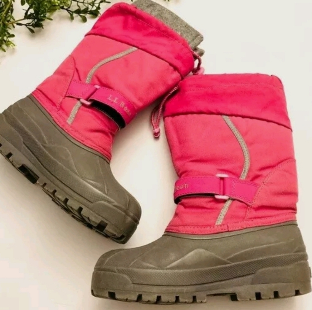 L.L. Bean girl's boots pink gray silver rain snow Northwoods size 4